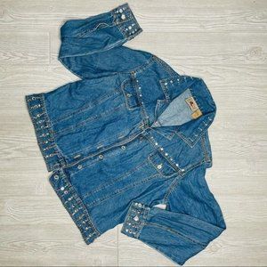 Don’t mess with Texas denim blue Jean jacket hem rhinestone detail cotton large